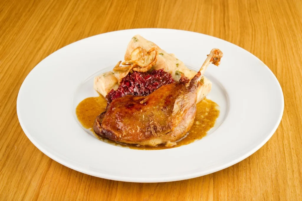 Mincovna Restaurant Prague Old Town – roasted duck with red cabbage and dumplings near Hotel Haštal